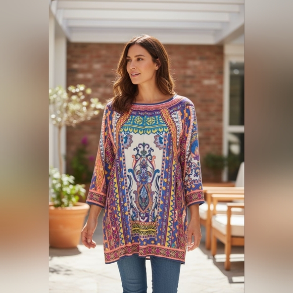 Flying Tomato Tops - Flying Tomato Vibrant Patterned Tunic Top